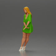 Stylish Woman in Green Dress and White Heels with Pose - Only-Games