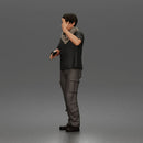 Man Standing With Handgun And Peace Sign In T-Shirt Scarf Cargo Pants And Boots