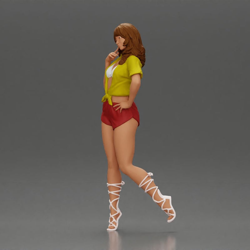 Confident and Stylish Woman in Chic Summer Outfit Posing Playfully - Only-Games