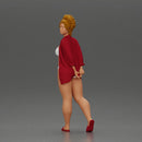 Chic woman in a red shirt and white bikini confidently walking - Only-Games