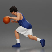 Basketball player drives forward dribbling ball wearing sleeveless jersey shorts socks sneakers - Only-Games