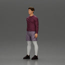 Casual man in purple shirt, shorts, and white tights standing confidently - Only-Games