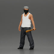 Gangster Man in streetwear posing with a bat and face mask - Only-Games