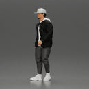 Stylish urban man walking in black jacket white hoodie cap and sneakers - Only-Games