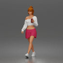 Trendy Girl Walking Confidently with Drink in Stylish Casual Outfit