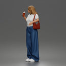 Standing Drinking In Tee Wide-Leg Jeans Sunglasses Bag And Sneakers