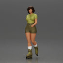 Woman in green outfit gliding smoothly on olive roller skates - Only-Games