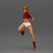 Woman in red crop top and sneakers riding a motorbike - Only-Games