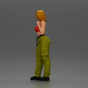 Urban dancer showcasing attitude in red tube top cargo pants pose - Only-Games