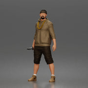 gangster stands holding knife wearing hoodie shorts sneakers chain headband - Only-Games