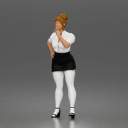 Secretary blows kiss wearing buttoned blouse pencil skirt stockings heels - Only-Games