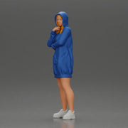 Hooded Woman Standing Thoughtfully with Hand on Chin and Arm Crossed - Only-Games
