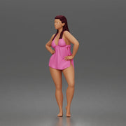 Barefoot Woman In Swimwear Cover Posing With Hands On Hips - Only-Games