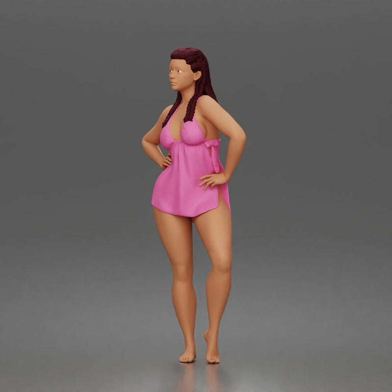 Barefoot Woman In Swimwear Cover Posing With Hands On Hips - Only-Games