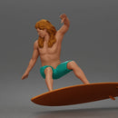Surfer Man Riding Surfboard Shirtless Board Shorts