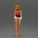 Confident Girl in Red Top and White Shorts, Posing Playfully - Only-Games