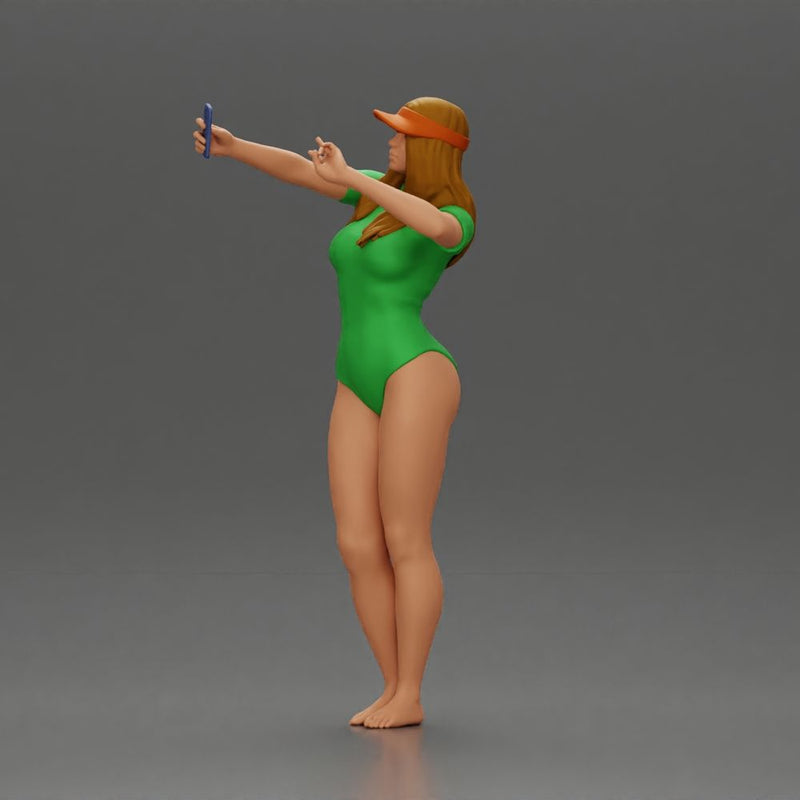 Woman in Green Swimsuit Taking a Selfie with Peace - Only-Games