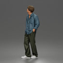 Relaxed Sky Gazer Posing in Open Shirt Pants and Sneakers