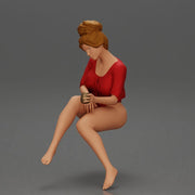 Relaxed girl in red sipping coffee enjoying a peaceful moment on the beach - Only-Games