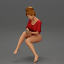 Relaxed girl in red sipping coffee enjoying a peaceful moment on the beach - Only-Games