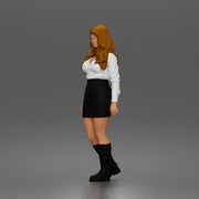 Standing Woman In Collared Shirt Mini Skirt Knee High Boots - Only-Games