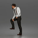 Confident Man Strutting In Long Sleeve Shirt Necktie Trousers Suspenders And Fedora