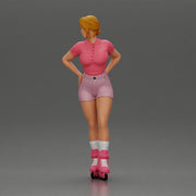 Roller skater strikes pose in pink shirt shorts and skates - Only-Games