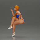 Woman sitting  with Pigtails wearing bikini smoking cigarette with contemplative gaze - Only-Games