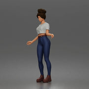Casual young woman character standing pose in t-shirt jeans boots outfit - Only-Games