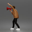 Man Shouting Through Megaphone In Bomber Jacket Tee Trousers Sneakers