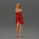 Barefoot woman in red nighty dress strikes a graceful elegant pose - Only-Games