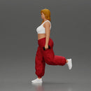 Strong woman power walking with dumbbells wearing white top and red pants - Only-Games
