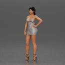 Woman in silver mini dress posing with hand on hip - Only-Games