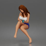 Relaxed woman sips morning coffee wearing summer top and shorts 1-24 - Only-Games
