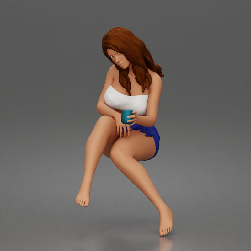 Relaxed woman sips morning coffee wearing summer top and shorts 1-24 - Only-Games