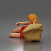 Woman lounges atop pillow watching television holding remote wearing slip dress - Only-Games