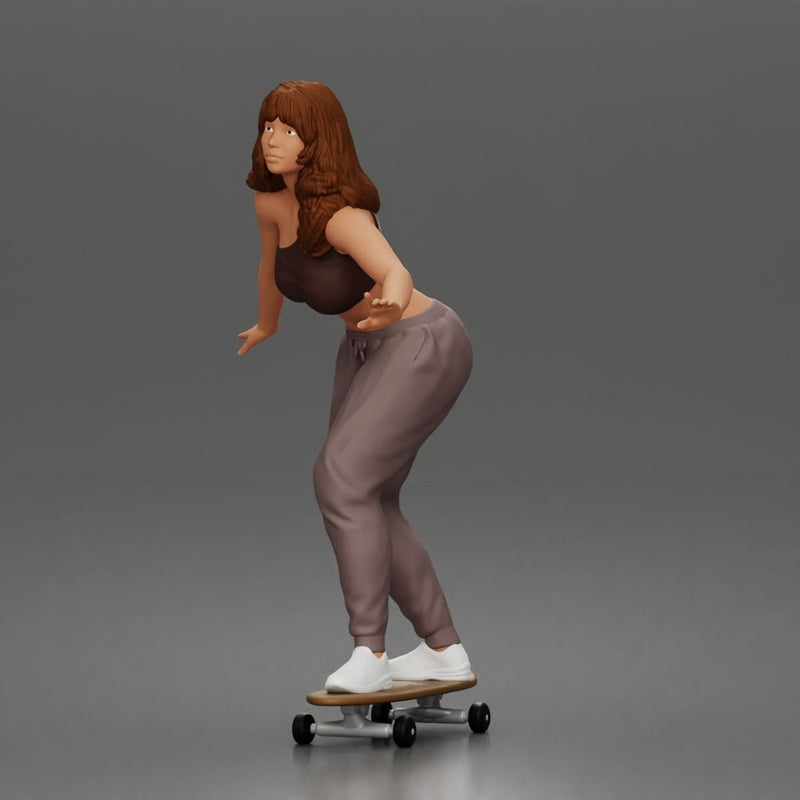 Skater girl balances gracefully wearing crop top jogger pants sneakers 1-64 - Only-Games