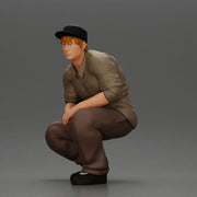 Gangster man crouching in a relaxed pose wearing casual clothing and cap - Only-Games