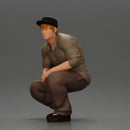 Gangster man crouching in a relaxed pose wearing casual clothing and cap - Only-Games