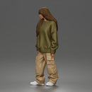 Girl Standing In Oversized Sweatshirt Cargo Pants And Sneakers