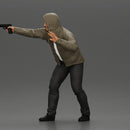 Man in hoodie pointing gun while raising hand in defensive gesture - Only-Games