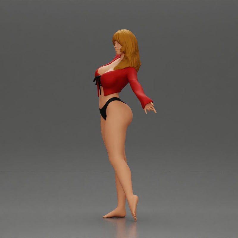 Golden dancer spins gracefully wearing red top and black bikini - Only-Games
