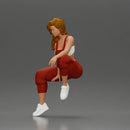 Street dancer in red overalls sitting stylishly on parked car - Only-Games