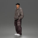 Relaxed Hooded Cap Poser Standing in Cargo Pants and Sneakers