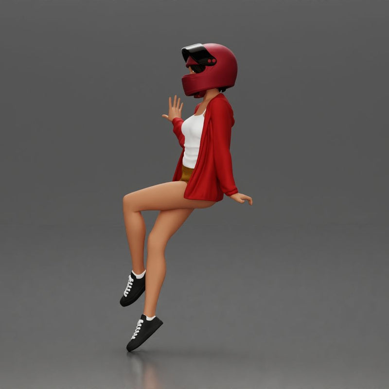 woman in Red Jacket and Helmet Sitting on the Motorbike - Only-Games