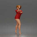Woman in short dress barefoot expressing joy and freedom