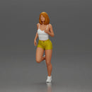 Woman with short hair wearing white top and yellow shorts running - Only-Games