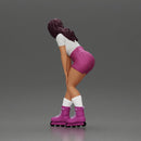 woman skating forward in pink shorts white top and purple skates - Only-Games