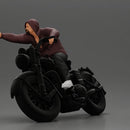 Hooded gangster man sits on motorcycle aiming a pistol with determination - Only-Games