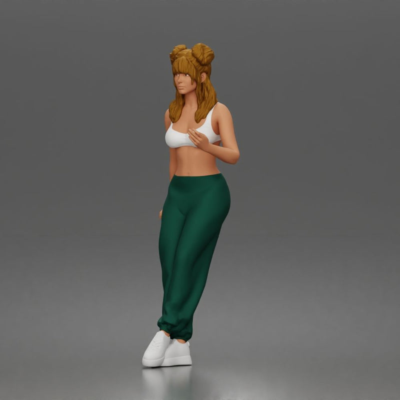 Standing Woman In One Piece Swimsuit Off Shoulder - Only-Games
